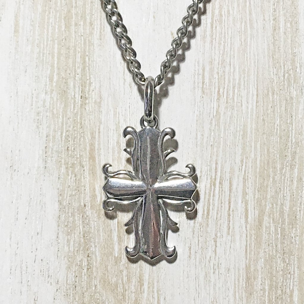 Authentic Bloom Nyc Fine Polish Stainless Steel Scroll Cross Pendant 1-1/2